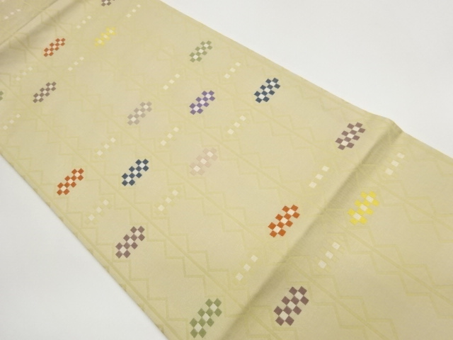 JAPANESE KIMONO / STRIPES / A CHECKERED PATTERN WOVEN NAGOYA OBI
